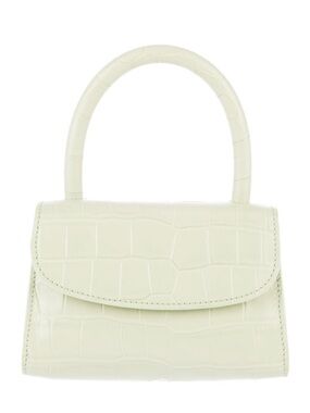 BY FAR Green Leather Croc-Embossed Mini Top Handle Bag
